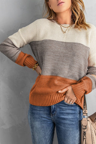 COLOR BLOCK NETTED TEXTURE SWEATER
