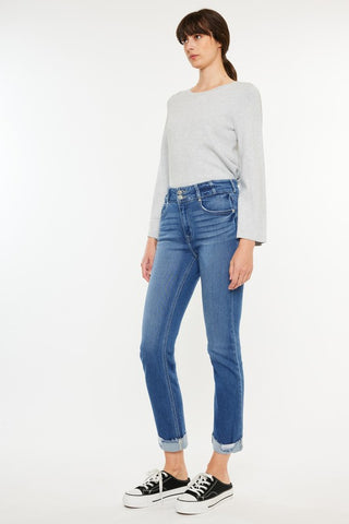 HIGH RISE SLIM STRAIGHT JEANS By Kan Can