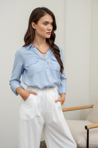 BUTTON DOWN SHIRT WITH POCKETS (2 COLORS)