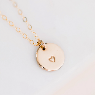 Heart Stamped Disc Necklace - Hypoallergenic (2 COLORS)