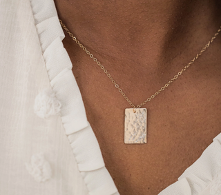 Hammered Rectangle Necklace -Waterproof (2 COLORS)