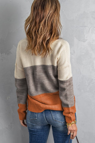 COLOR BLOCK NETTED TEXTURE SWEATER