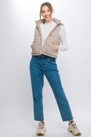Puffer Vest With Toggle Detail and Fleece Lining