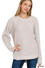 HI-LOW ROUND NECK WAFFLE SWEATER (3 colors)