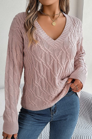 V NECK CABLE KNIT SWEATER