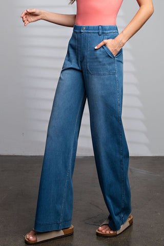 COTTON STRETCH PULL ON WIDE LEG DENIM ( 3 colors)