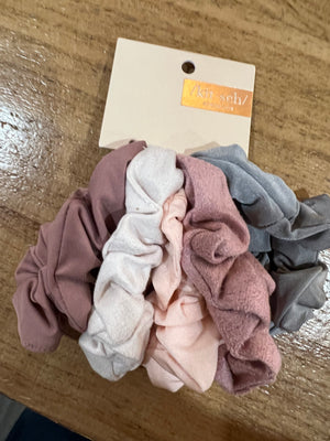 Assorted Textured Scrunchies 5pc Set ( 2 COLORED SETS)