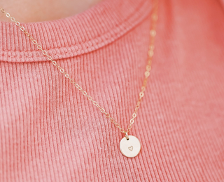 Heart Stamped Disc Necklace - Hypoallergenic (2 COLORS)
