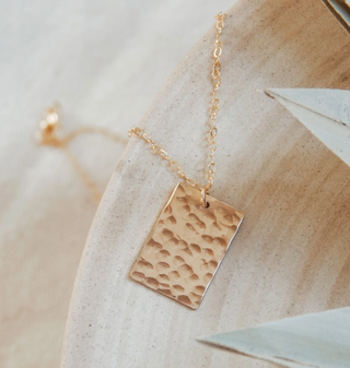 Hammered Rectangle Necklace -Waterproof (2 COLORS)
