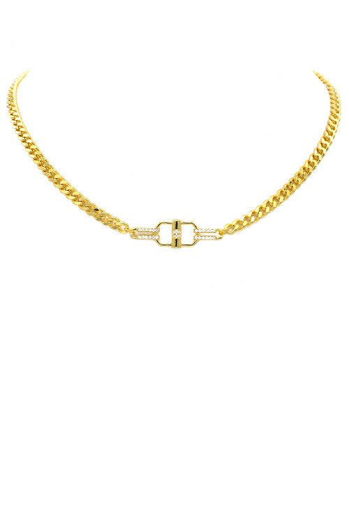 Gold Cuban Chain Necklace with CZ Station
