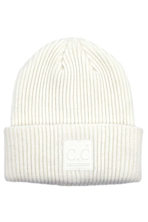 CC Solid Ribbed Knit Beanie with C.C Rubber Patch