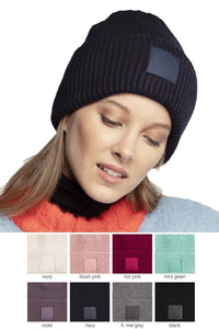 CC Solid Ribbed Knit Beanie with C.C Rubber Patch