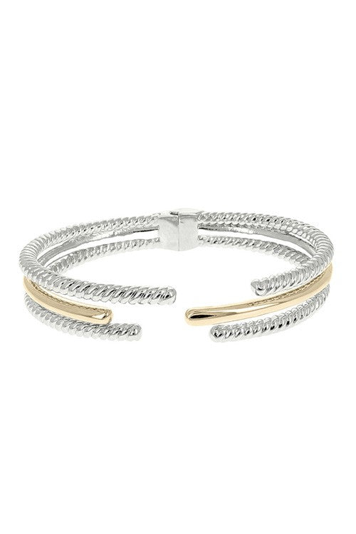 Two Tone Twisted Cable Open Cuff Bracelet
