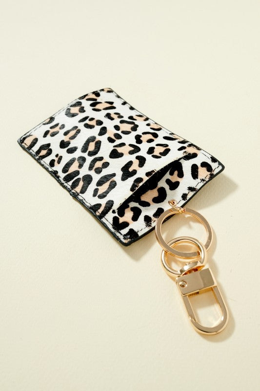 Animal Print Leather ID Pocket Key Chain