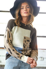 PRINTED ROUND NECK LONG SLEEVE LOOSE SWEATER