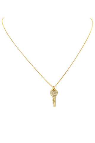 Gold Filled Cubic Zirconia Key Pendant Necklace
