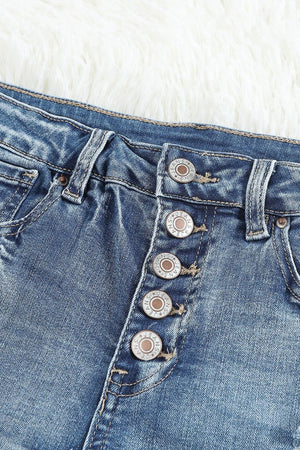 High Rise Button Fly Distressed Denim Shorts (S-XL)