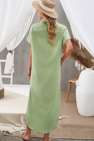 Crinkled Buttons Maxi Beach Dress with Slits