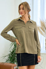 ROLLED UP SLEEVE POCKET SHIRT (2 COLORS)
