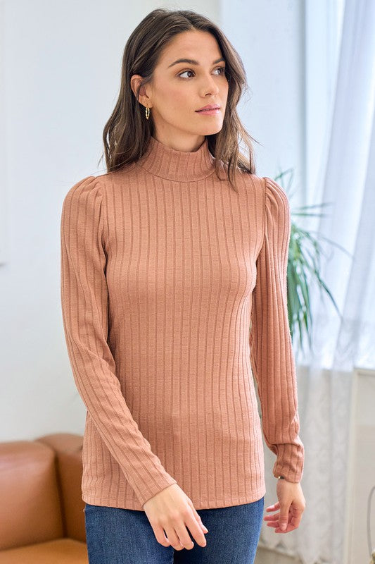 RIBBED LONG SLEEVE MOCK NECK (2 COLORS)