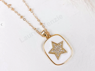 BECCA CZ AND ENAMEL HEART  OR STAR PENDANT NECKLACE