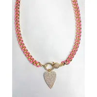 Hot Pink Cuban + Diamond Heart Clasp